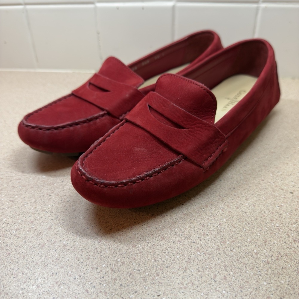 Cole Haan Women's Red Suede Penny Loafers Flats Size 6.5B D38753 EUC